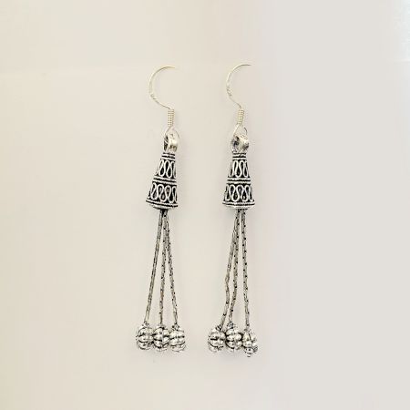 Floral Triple Layer 925 Sterling Silver Oxidised Jhumka